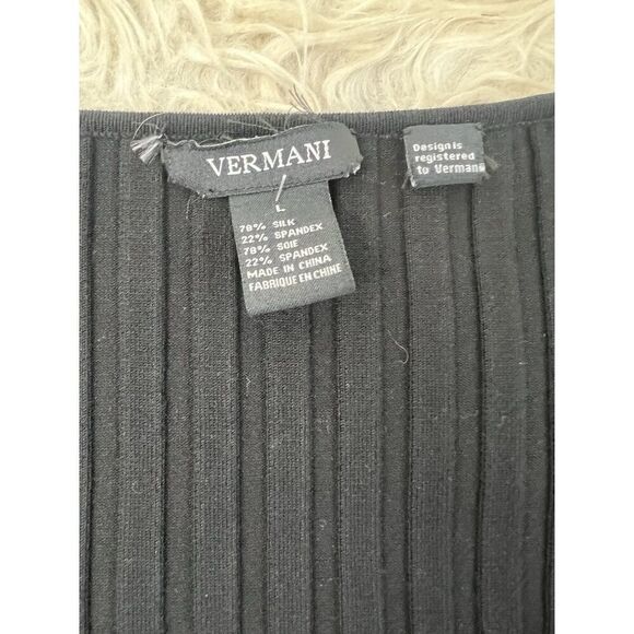 Vermani Black Ribbed Silk Wrap Cropped Sweater Beaded Fringe Cross Body Large - Picture 5 of 10